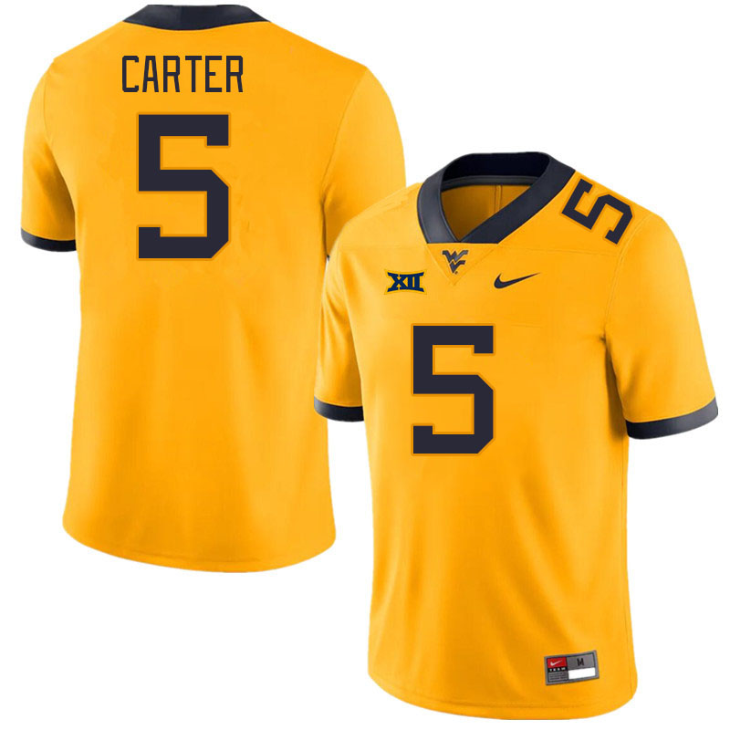 Men #5 Devin Carter West Virginia Mountaineers College Football Jerseys Stitched Sale-Gold